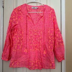 NWOT Vineyard Vines Bright Pink and Orange Patterned Blouse
